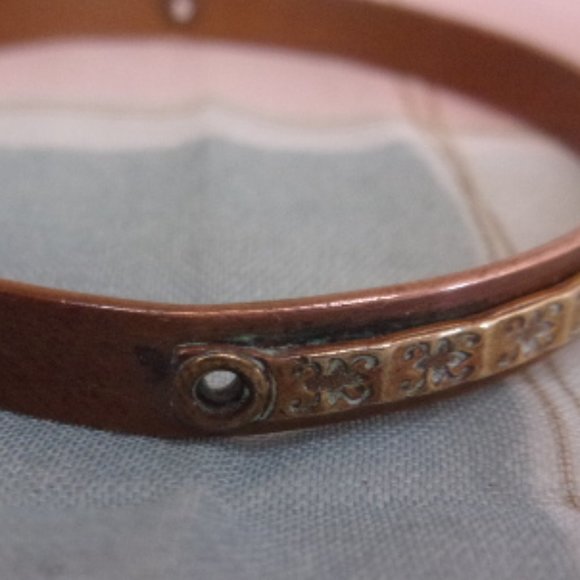 Copper Cuff Bracelet With Gold Tone Design - Picture 6 of 12